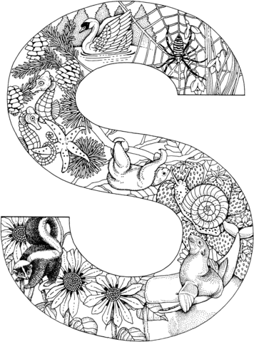 Letter S With Animals Coloring Page